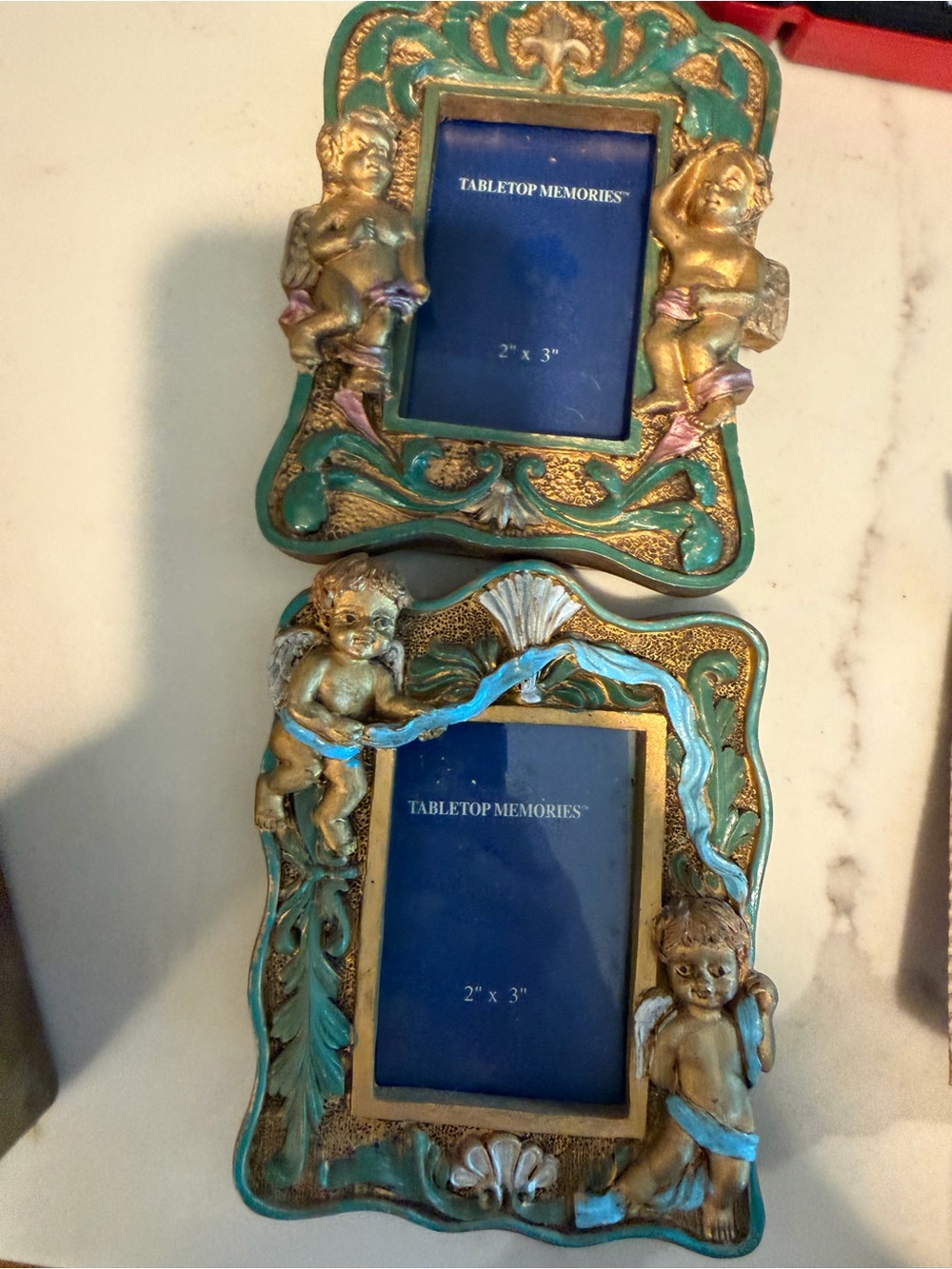 Teal and Gold Cherub Picture Frames - Set of 2